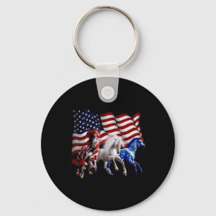 Happy 4th Of July American Flag Red White Horse An Keychain
