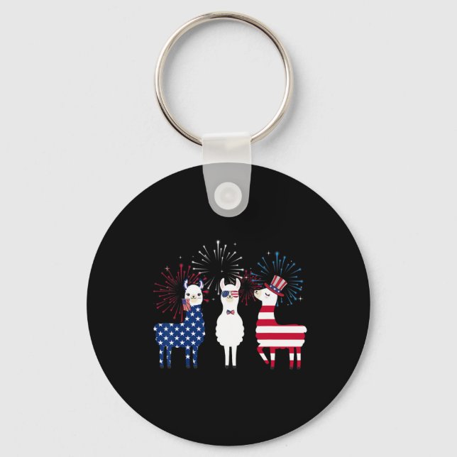 Happy 4th Of July American Flag Red White Llama An Keychain (Front)