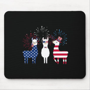 Happy 4th Of July American Flag Red White Llama An Mouse Pad