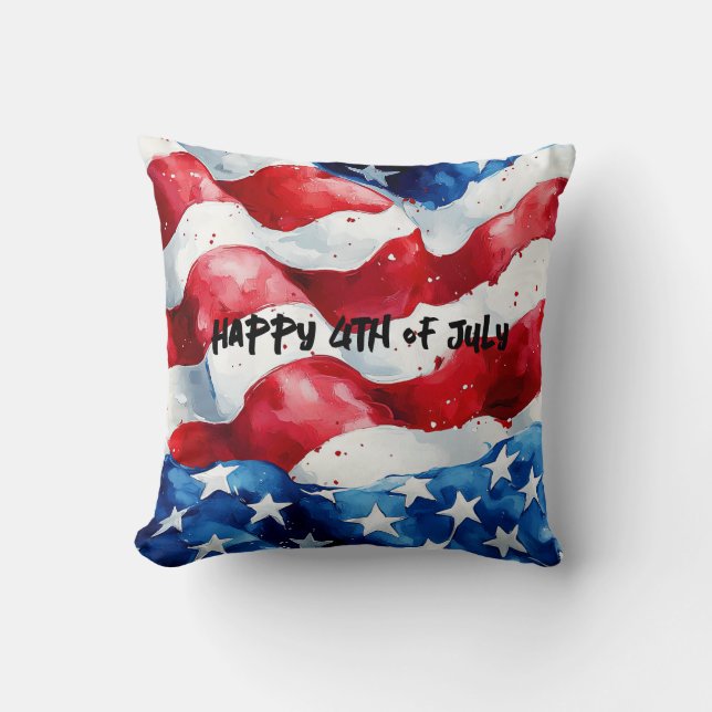 Happy 4th of July American Flag Throw Pillow (Front)