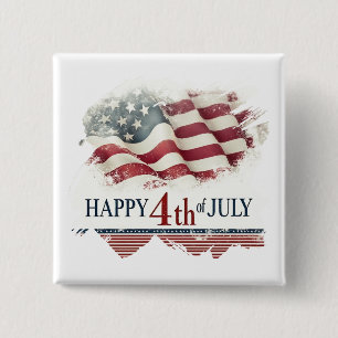 Happy 4th of July - American Flag Vintage Design 2 Inch Square Button