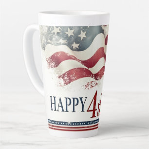 Happy 4th of July - American Flag Vintage Design Latte Mug
