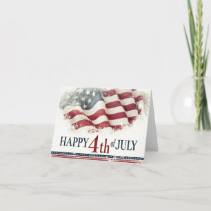 Happy 4th of July - American Flag Vintage Design Thank You Card