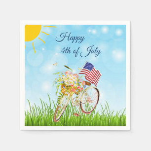 Happy 4th of July bike with flag   Napkin