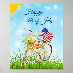 Happy 4th of July bike with flag   Poster