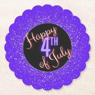 Happy 4th of July Brilliant Red White & Blue  Paper Coaster