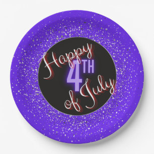 Happy 4th of July Brilliant Red White & Blue  Paper Plate