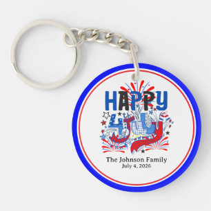 Happy 4th of July Celebration Custum Text Keychain