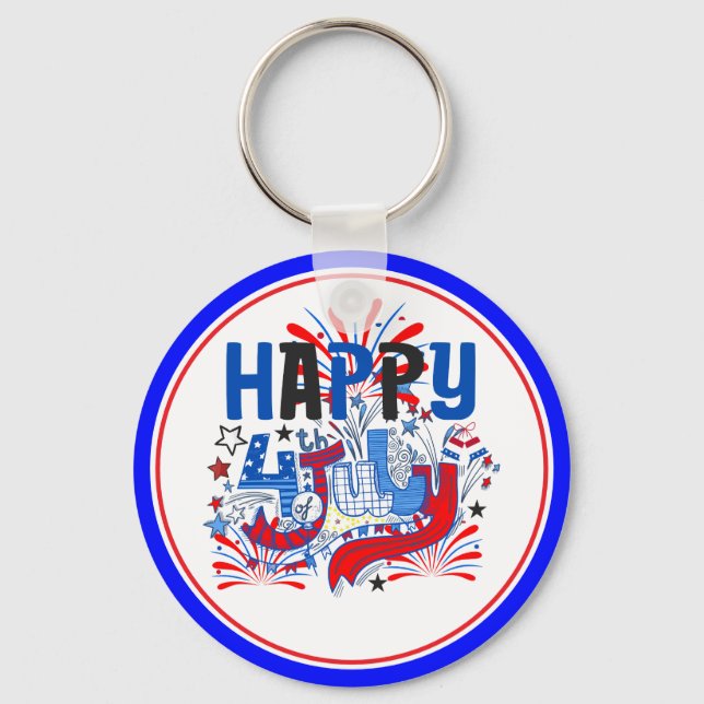 Happy 4th of July Celebration Design  Keychain (Front)
