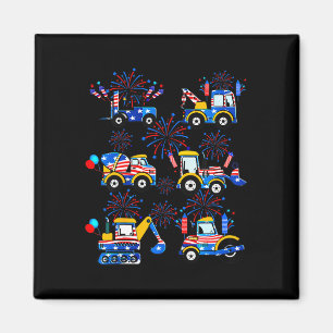 Happy 4th Of July Crane Excavator Construction Tod Magnet