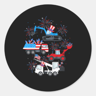 Happy 4th Of July Crane Truck Construction Toddler Classic Round Sticker