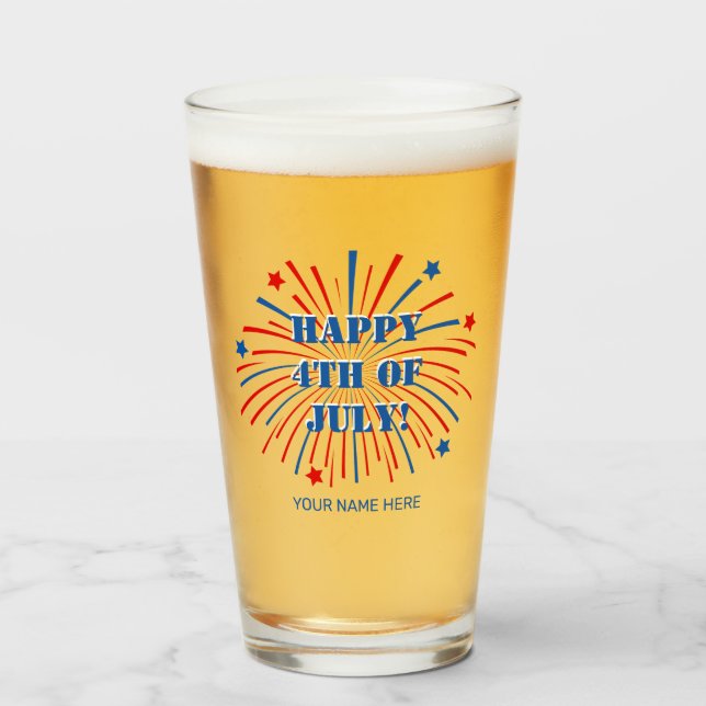 Happy 4th of July custom name beer glass gift (Front Filled)