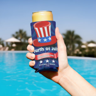 Happy 4th of July Custom Name Tall Beer or Seltzer Can Cooler