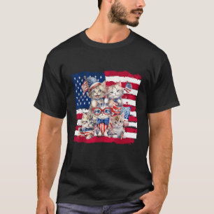 Happy 4th Of July Cute Cat Kitten American Flag  f T-Shirt