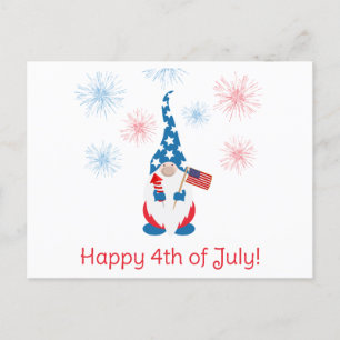 Happy 4th of July Cute Gnome Fireworks Postcard