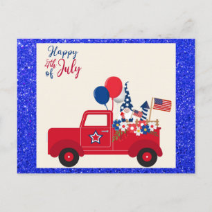 Happy 4th of July Cute Gnome Red White and Blue Postcard