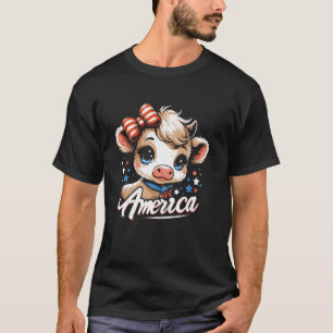 Happy 4th Of July Cute Highland Cow USA American F T-Shirt