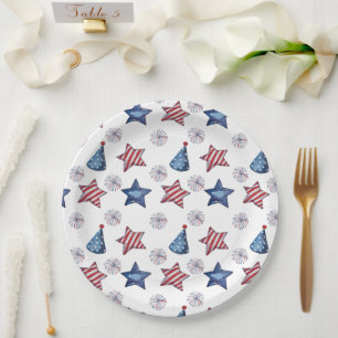Happy 4th of July Cute Party Pattern Paper  Plate