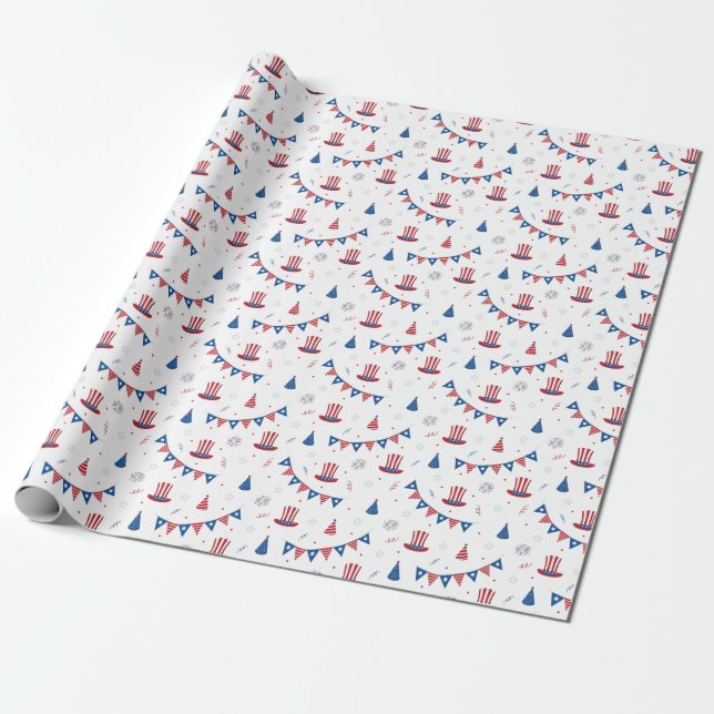 Happy 4th of July Cute Party Pattern  Wrapping Paper (Unrolled)