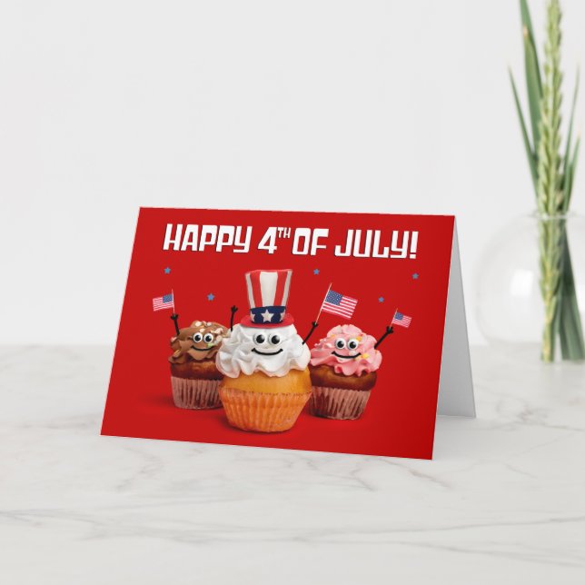 Happy 4th of July Cute Patriotic Cupcakes  Holiday Card (Front)