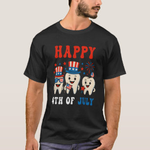 Happy 4th of july Dental Tooth American Flag Denti T-Shirt