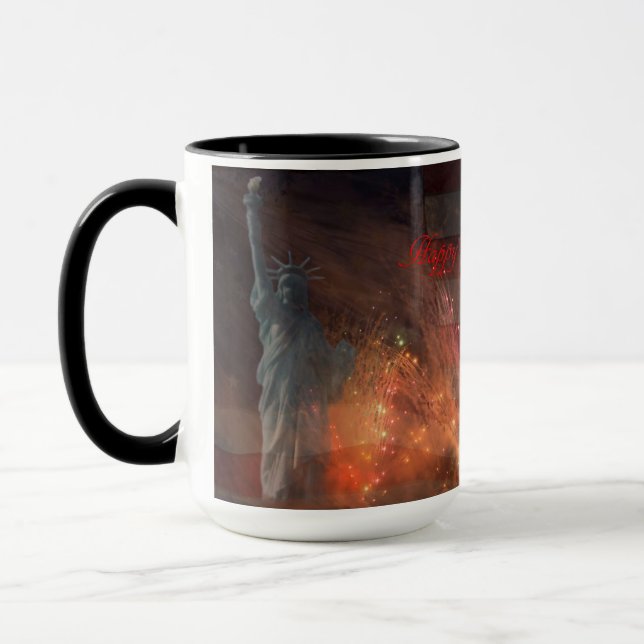 Happy 4th of July - Firework Flag eagle and Statue Mug (Left)