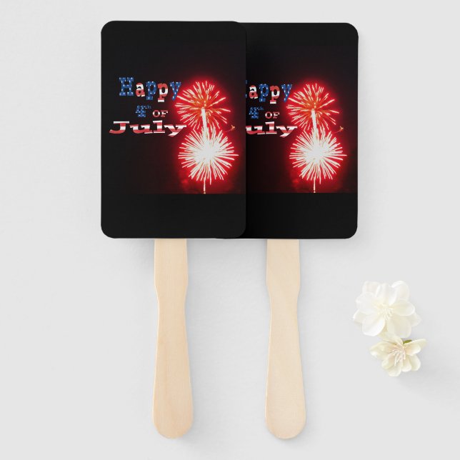 Happy 4th of July Fireworks  Hand Fan (Front and Back)