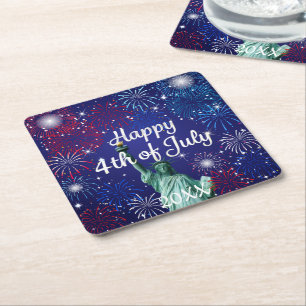 Happy 4th of July Fireworks Square Paper Coaster