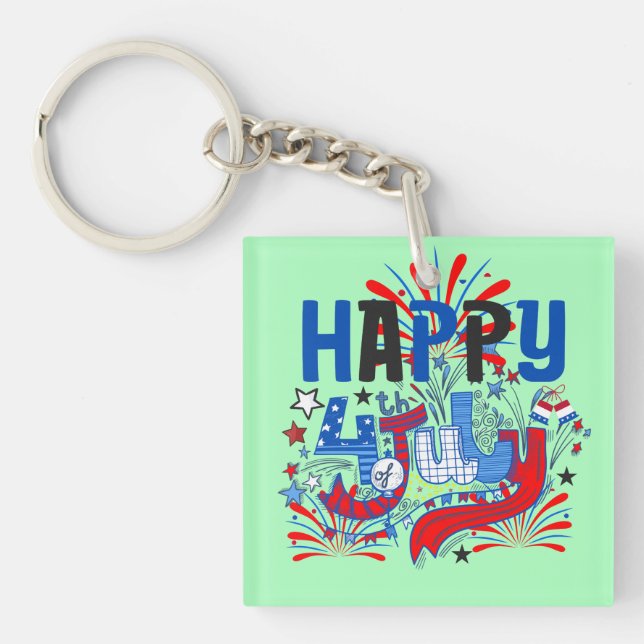 Happy 4th of July Fireworks USA-63261 Keychain (Front)