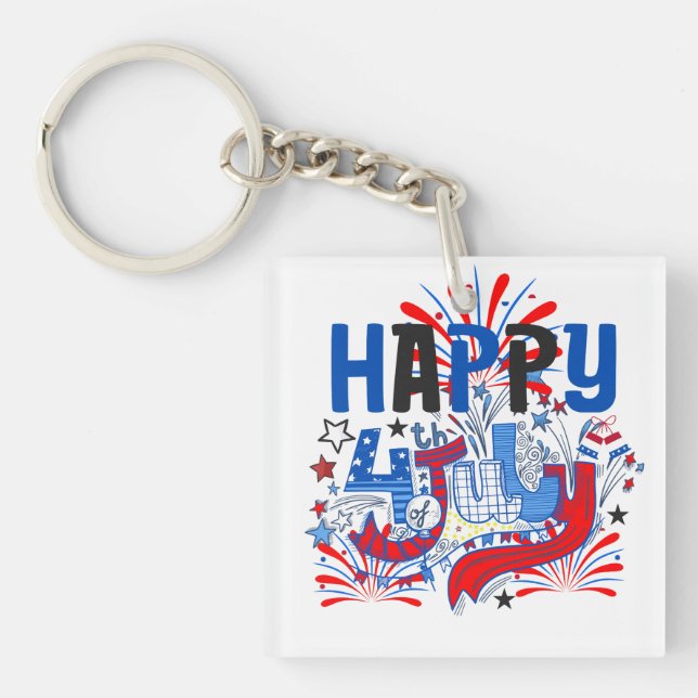 Happy 4th of July Fireworks USA-63261 Keychain (Front)