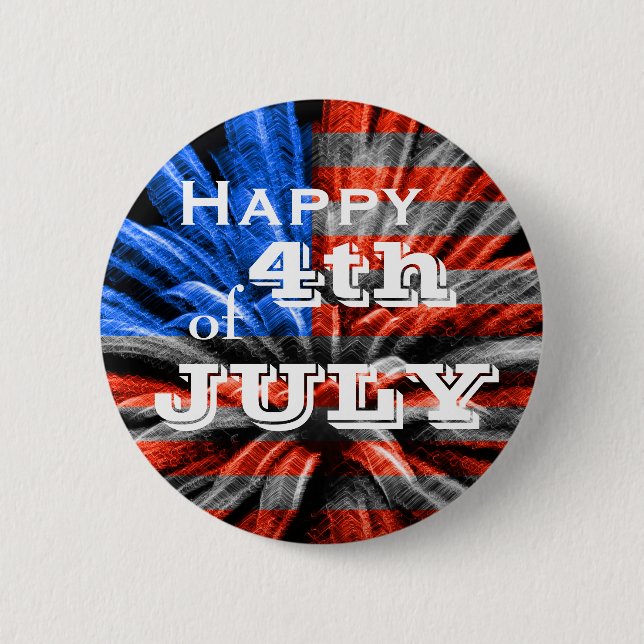 Happy 4th of July Flag Fireworks 2 Inch Round Button (Front)