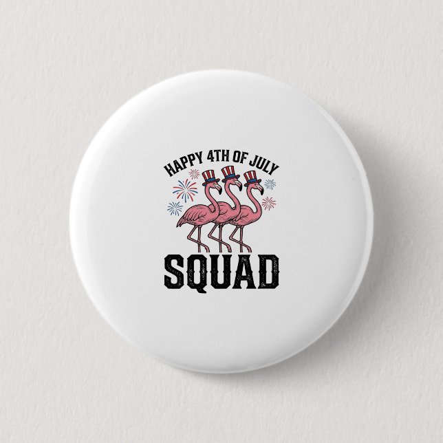 Happy 4th of July Flamingo Squad Vector Design_1 2 Inch Round Button (Front)