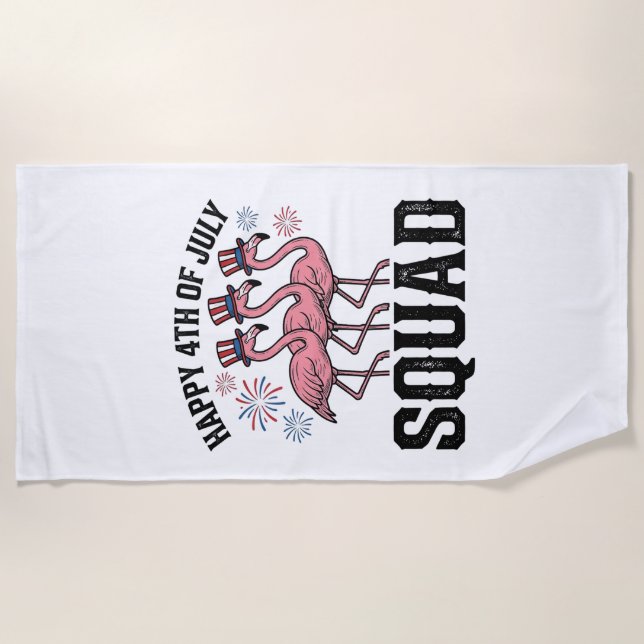 Happy 4th of July Flamingo Squad Vector Design_1 Beach Towel (Front)