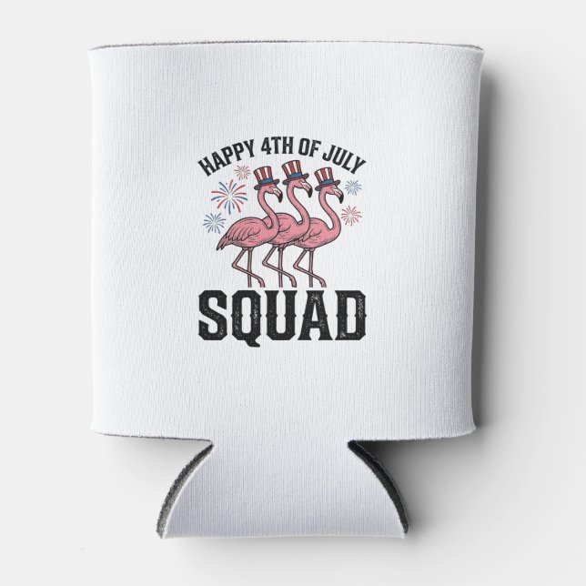 Happy 4th of July Flamingo Squad Vector Design_1 Can Cooler (Front)
