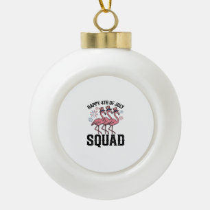Happy 4th of July Flamingo Squad Vector Design_1 Ceramic Ball Christmas Ornament
