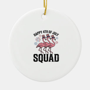 Happy 4th of July Flamingo Squad Vector Design_1 Ceramic Ornament