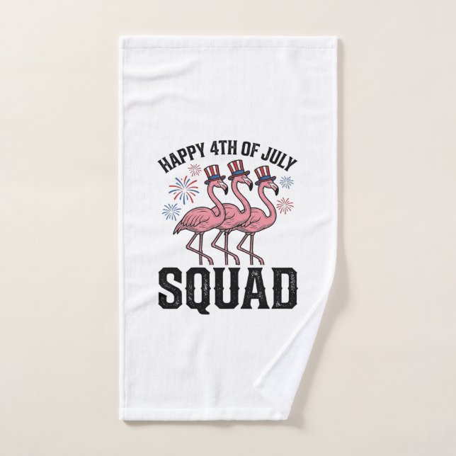 Happy 4th of July Flamingo Squad Vector Design_1 Hand Towel (Hand Towel)