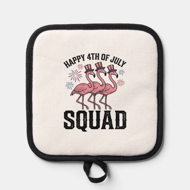 Happy 4th of July Flamingo Squad Vector Design_1 Pot Holder (Front)