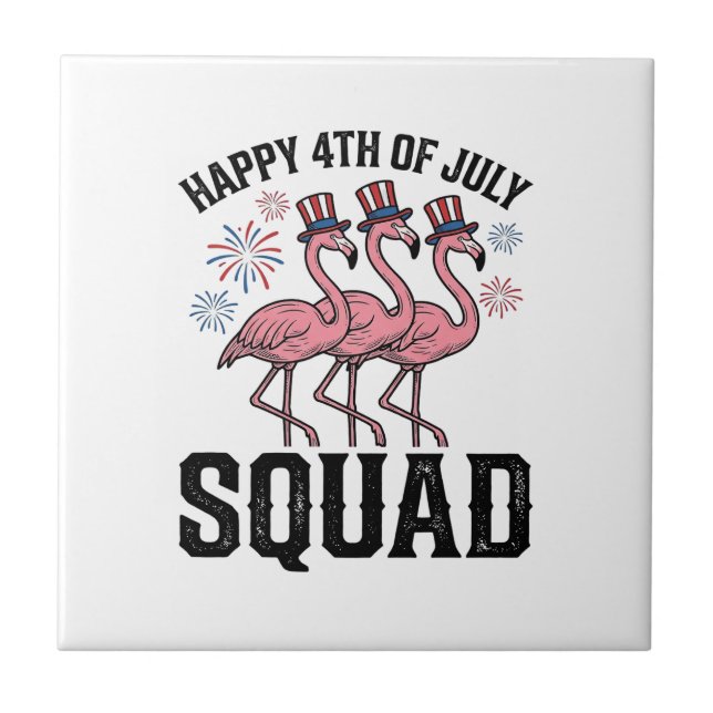 Happy 4th of July Flamingo Squad Vector Design_1 Tile (Front)