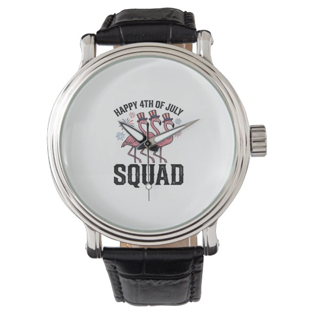 Happy 4th of July Flamingo Squad Vector Design_1 Watch (Front)