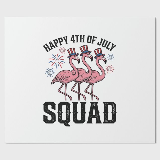 Happy 4th of July Flamingo Squad Vector Design_1 Wrapping Paper (Flat)