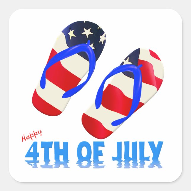 Happy 4th Of July - Flip Flop Square Sticker (Front)