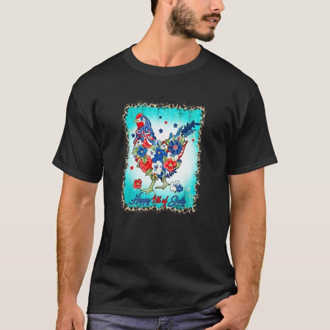 Happy 4th Of July Floral Chicken Flowers Patriotic T-Shirt (Front)