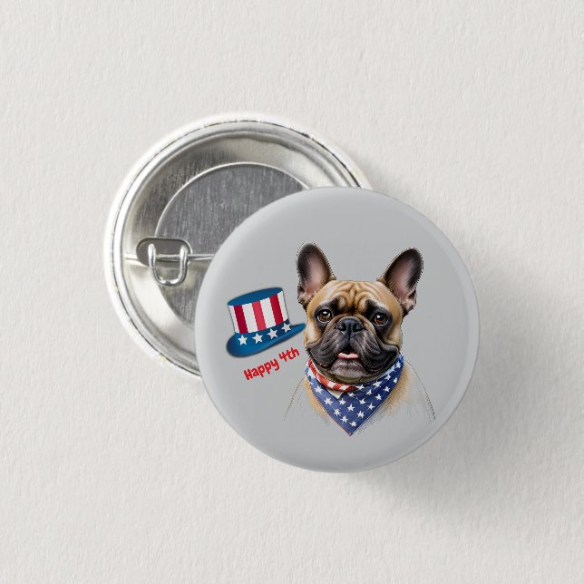 Happy 4th of July French Bulldog 1 Inch Round Button (Front & Back)