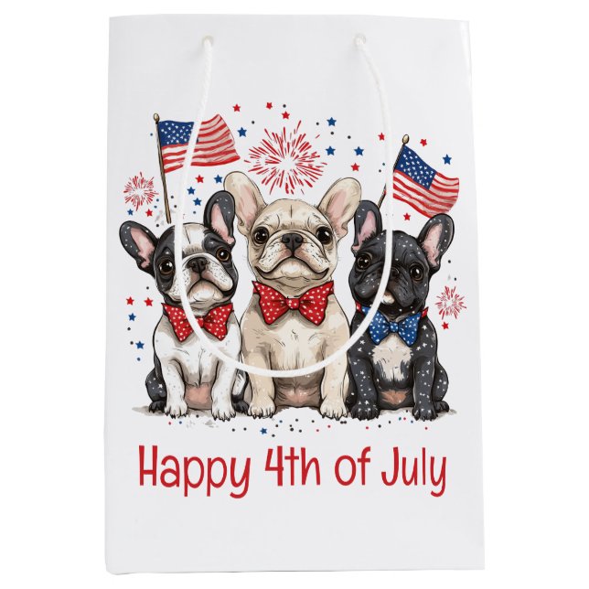 Happy 4th Of July French Bulldogs Medium Gift Bag (Front)