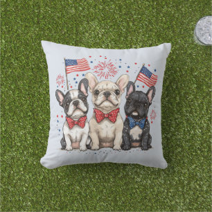 Happy 4th Of July French Bulldogs Outdoor Pillow