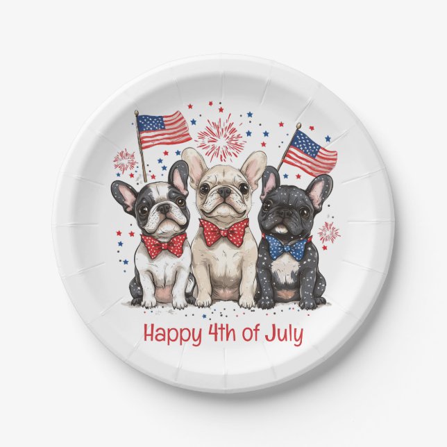 Happy 4th Of July French Bulldogs Paper Plate (Front)