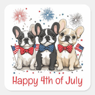 Happy 4th Of July French Bulldogs Square Sticker