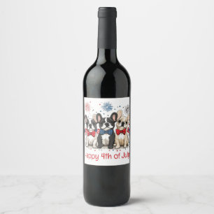 Happy 4th Of July French Bulldogs Wine Label