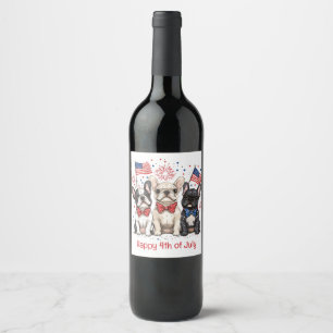 Happy 4th Of July French Bulldogs Wine Label